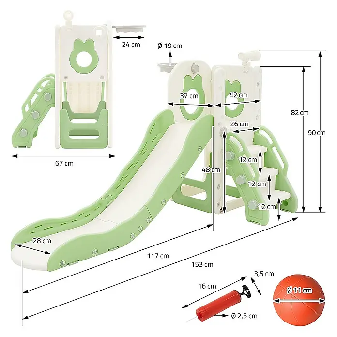 ECD Germany Rutsche Spielgerüst für Kinder ab 3 Jahren, Weiß-Grün, Indoor&Outdoor Rutsche - B x L: 91 x 162 cm, Kunststoff, Weiß, Grün