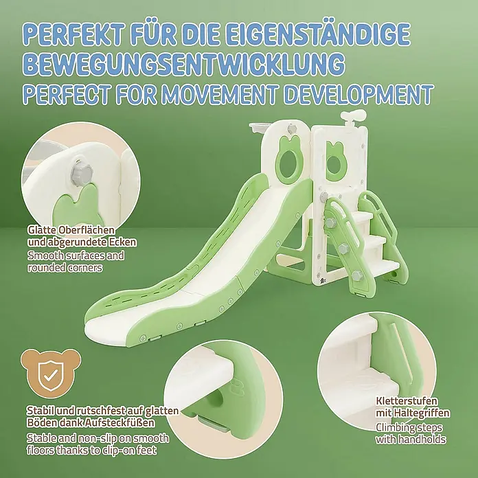 ECD Germany Rutsche Spielgerüst für Kinder ab 3 Jahren, Weiß-Grün, Indoor&Outdoor Rutsche - B x L: 91 x 162 cm, Kunststoff, Weiß, Grün