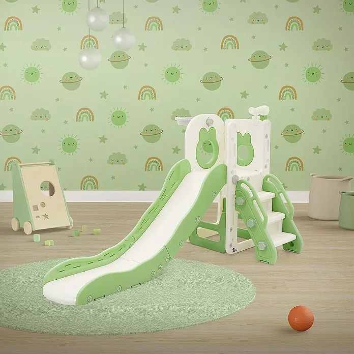 ECD Germany Rutsche Spielgerüst für Kinder ab 3 Jahren, Weiß-Grün, Indoor&Outdoor Rutsche - B x L: 91 x 162 cm, Kunststoff, Weiß, Grün