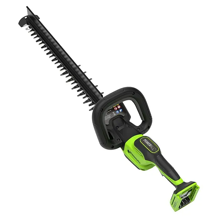 Greenworks Akku-Heckenschere GW 24V 51 cm BL - 24 V, Li-Ionen, Ohne Akku, Schwertlänge: 51 cm - Abbildung einer Greenworks Akku-Heckenschere mit langem Schwert, ideal für den Gartenschnitt. Kraftvoll und kabellos für bequemes Arbeiten.