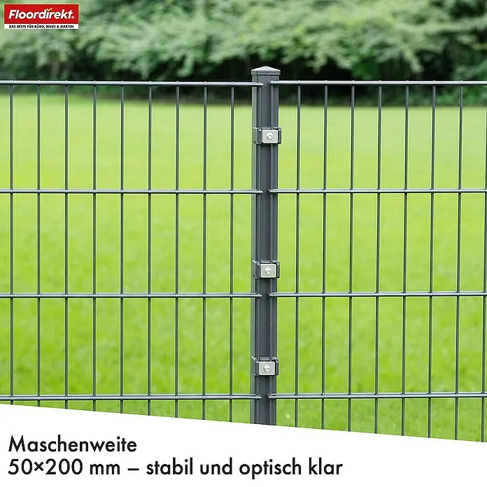 Floordirekt Mattenzaun Doppelstabmattenzaun Limes 0,8 x 26 m - 13 x Zaunmatte 14 x Zaunpfosten - 2.600 x 80 cm, Anthrazit