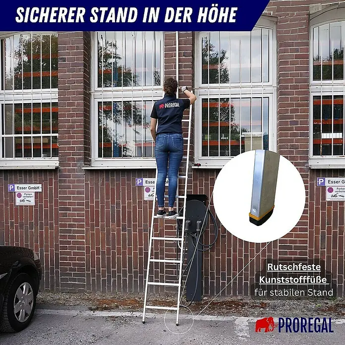 Proregal Anlegeleiter ATLAS - Anzahl Tritte: 11 Stk., Arbeitshöhe: 3.980 mm, Belastbarkeit: 150 kg, Aluminium