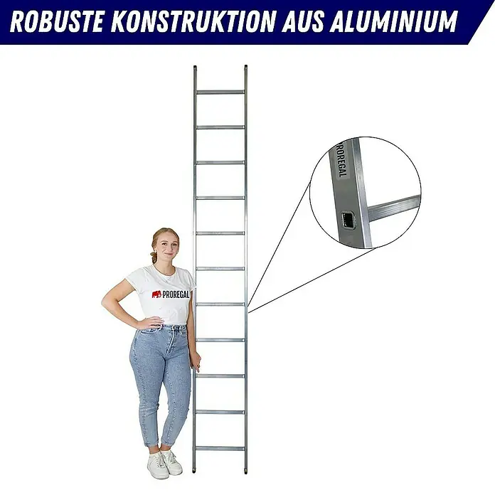 Proregal Anlegeleiter ATLAS - Anzahl Tritte: 11 Stk., Arbeitshöhe: 3.980 mm, Belastbarkeit: 150 kg, Aluminium