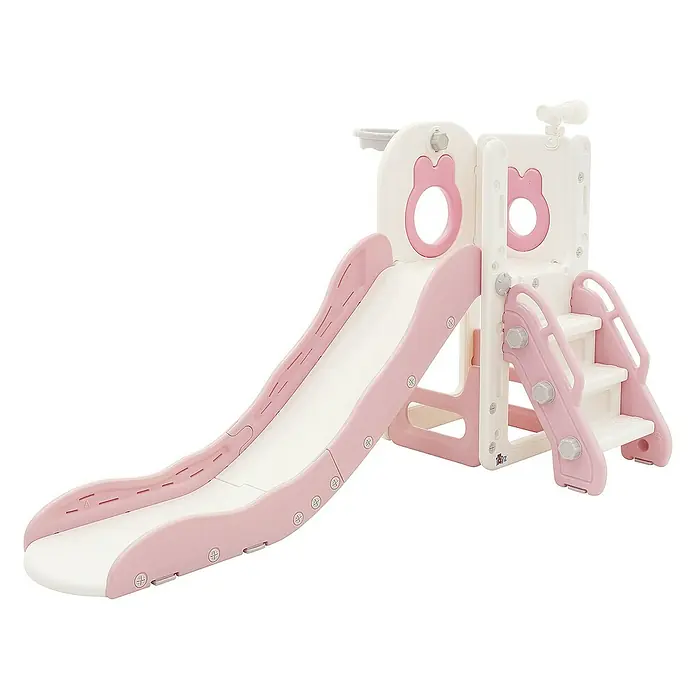 ECD Germany Rutsche Spielgerüst für Kinder ab 3 Jahren, Weiß-Rosa, Indoor&Outdoor Rutsche - B x L: 91 x 162 cm, Kunststoff, Weiß, Rosa