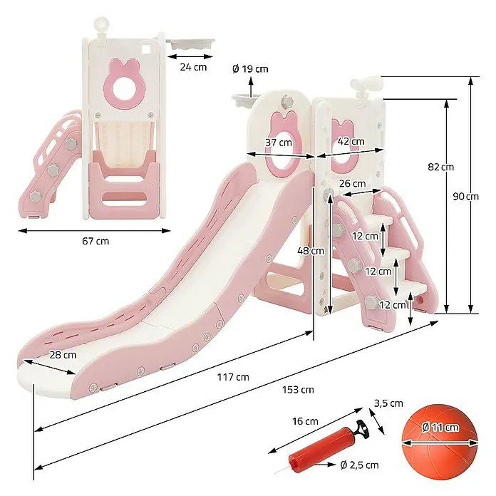 ECD Germany Rutsche Spielgerüst für Kinder ab 3 Jahren, Weiß-Rosa, Indoor&Outdoor Rutsche - B x L: 91 x 162 cm, Kunststoff, Weiß, Rosa