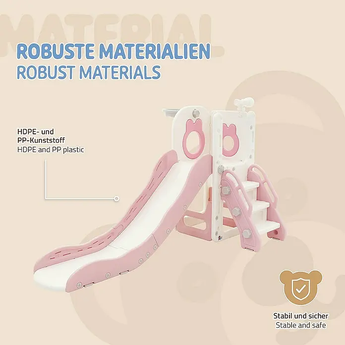 ECD Germany Rutsche Spielgerüst für Kinder ab 3 Jahren, Weiß-Rosa, Indoor&Outdoor Rutsche - B x L: 91 x 162 cm, Kunststoff, Weiß, Rosa
