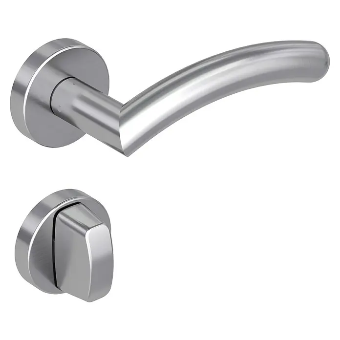 Diamond Doors Zimmertürgarnitur Swing - Gebogen, Edelstahl, Schlitzkopf/Olive - Türbeschlag-Garnitur aus Edelstahl mit Türgriff und Schlossrosette für moderne Innentüren. Robust und stilvoll.