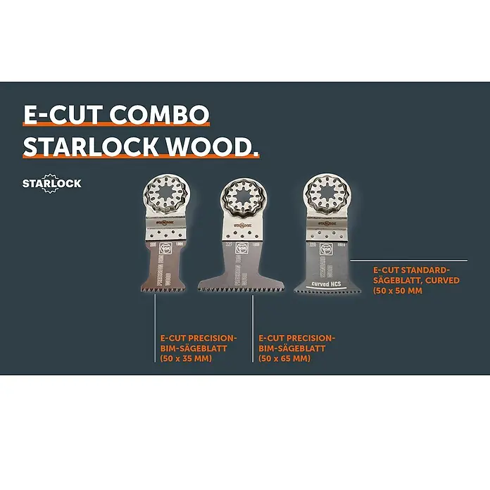 Fein Starlock Zubehör-Set E-Cut Combo Starlock Wood - 3 Stk., 3 -tlg. - E-Cut Combo Starlock Holzsägeblätter.