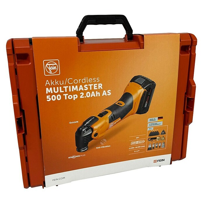 Fein AMPShare 18V Multiherramienta de batería AMM 500 Plus (18 V, 2 baterías, 2 Ah, Número de oscilaciones marcha en vacío: 11.000 /min - 18.500 /min) | BAUHAUS