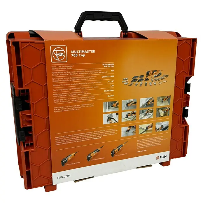 Fein MultiMaster Elektro-Multifunktionswerkzeug MULTIMASTER MM700 MAX TOP L-BOXX SET - 450 W, STARLOCK-Max-System - Fein Multimaster 700 Top im Koffer, ein oszillierendes Multifunktionswerkzeug für Profis, mit Zubehör für vielfältige Anwendungen.