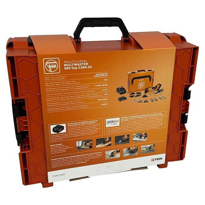 Fein AMPShare 18V Multiherramienta de batería AMM 500 Plus (18 V, 2 baterías, 2 Ah, Número de oscilaciones marcha en vacío: 11.000 /min - 18.500 /min) | BAUHAUS