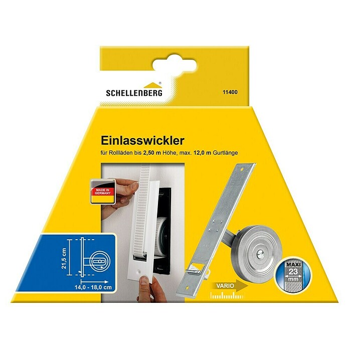 Schellenberg Einlasswickler (50 x 244 x 140 mm, Lochabstand: 215 mm, Geeignet für: Rollladen-Maxi-Systeme)