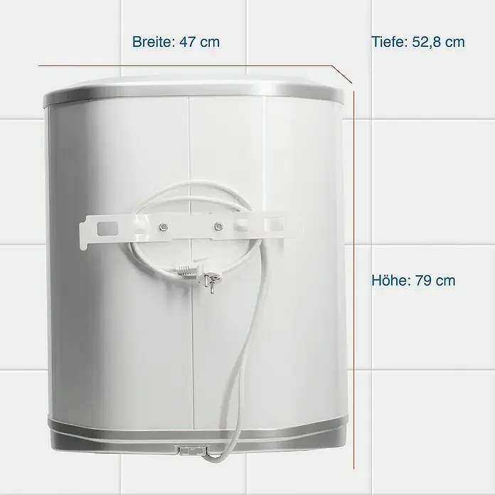 Regent Warmwasserspeicher 80 QB EU - 80 l, 2 kW, Temperaturbereich: 80 °C, Wandmontage - Abbildung eines Boilers mit den Maßen Breite 47 cm, Tiefe 52,8 cm und Höhe 79 cm.