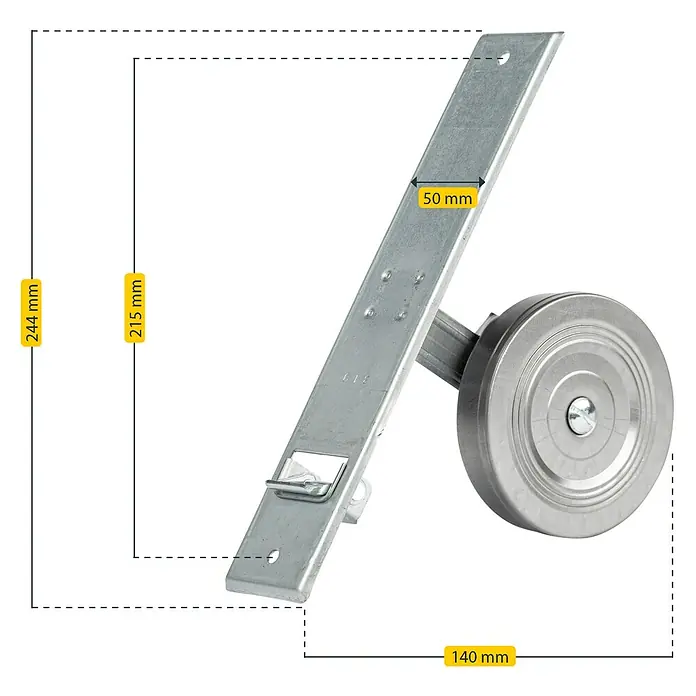 Schellenberg Einlasswickler - 244 x 50 x 140 mm, Lochabstand: 215 mm, Geeignet für: Rollladen-Maxi-Systeme - Nahaufnahme des hochwertigen Leiterfußes mit Rollen, ideal für leichte Mobilität und Stabilität.