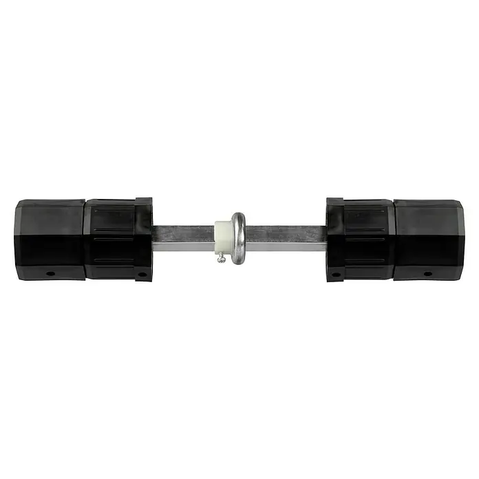 Schellenberg Rollladen-Mittellager - Durchmesser Achtkantwelle: 60 mm, Geeignet für: Rollladen-Maxi-Systeme - Nahaufnahme eines Walzenzuges mit einer weißen Walze in der Mitte, flankiert von dunklen, robusten Abdeckungen an beiden Enden.