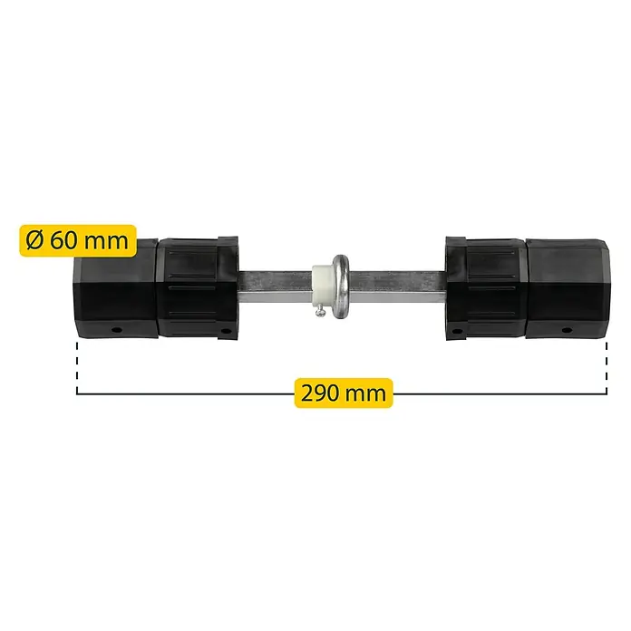 Schellenberg Rollladen-Mittellager - Durchmesser Achtkantwelle: 60 mm, Geeignet für: Rollladen-Maxi-Systeme - Produktdetailansicht eines Rollladensystems mit den Maßen Ø 60 mm Durchmesser und 290 mm Länge zur Illustration der Produktabmessungen.