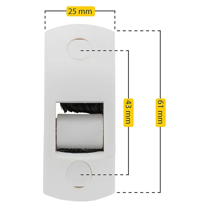 Schellenberg Gurtführung DUO Mini - Geeignet für: Rollladen-Mini-Systeme - Abbildung eines weißen Fensterreinigers mit Größenangaben. Praktisches Hilfsmittel für saubere Fenster.