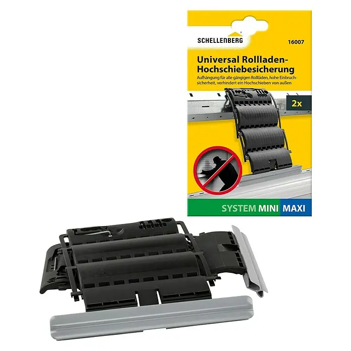 Schellenberg Hochschiebesicherung - 2 Stk., Geeignet für: Rollladen-Maxi/Mini-Systeme - Universal Rollladen-Hochschiebesicherung von Schellenberg, die Einbruchschutz bietet und Hochschieben verhindert. Geeignet für Mini- und Maxi-Systeme.
