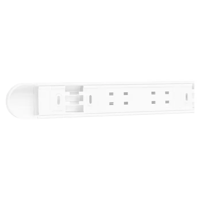 Schellenberg Kabelkanal System M Starterset - L x B x H: 2.100 x 35 x 15 mm, Weiß - Eine weiße Steckdosenleiste mit mehreren Steckplätzen für den gleichzeitigen Anschluss mehrerer Geräte, ideal für Büro oder zu Hause.