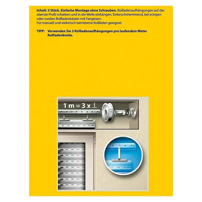 Schellenberg Rollladenaufhängung Maxi - Gurtbreite: 18 mm - 23 mm - Montageanleitung für Rollladenaufhängungen: 3 Stück für einfache, schraubenlose Montage. Ideal für Rollladenkästen.