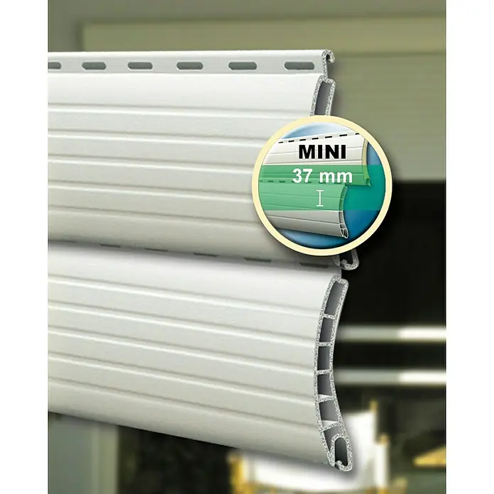 Schellenberg Rollladenprofil Mini - L x H: 100 x 3,7 cm, Geeignet für: Rollladen-Mini-Systeme, Grau - Bild von Mini-Rollläden mit einer Höhe von 37 mm für Fenster und Türen. Das Rollladensystem bietet Wärme- und Schalldämmung.