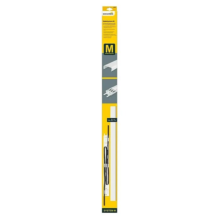 Schellenberg Kabelkanal System M Erweiterung - L x B x H: 2.100 x 35 x 15 mm, Weiß - Schellenberg Kabelsystem M Erweiterung mit Kabelkanal, Befestigungsklammern & Kabeln. Ideale Lösung zur ordentlichen Kabelführung bis max. 2,1 m Länge.