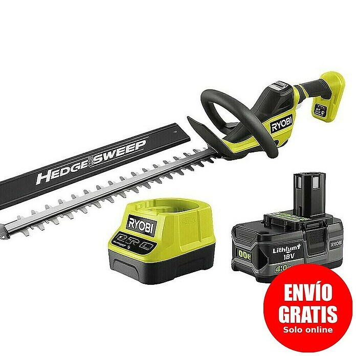 Ryobi Cortasetos de batería RY18HT50A-0 + Batería y cargador (18 V, Iones de litio, 1 batería, Longitud de corte: 50 cm) | BAUHAUS