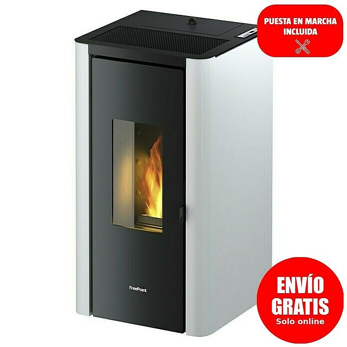 FreePoint Estufa de pellets Indigo (2 - 7 kW, Volumen de calefacción: 57,6 - 156 m³, Blanco)