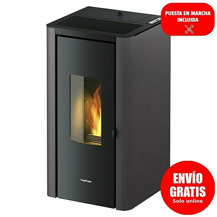 FreePoint Estufa de pellets Indigo (2 - 7 kW, Volumen de calefacción: 57,6 - 156 m³, Antracita)