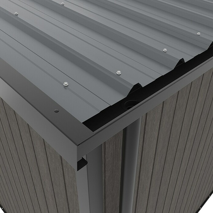 Gerätehaus 11x7 (Außenmaß inkl. Dachüberstand (B x T): 360 x 225,6 cm, Verbundwerkstoff, Silver Gray) | BAUHAUS