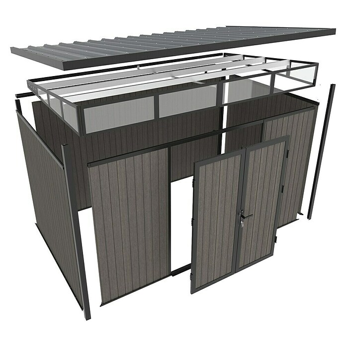 Gerätehaus 11x7 (Außenmaß inkl. Dachüberstand (B x T): 360 x 225,6 cm, Verbundwerkstoff, Silver Gray) | BAUHAUS