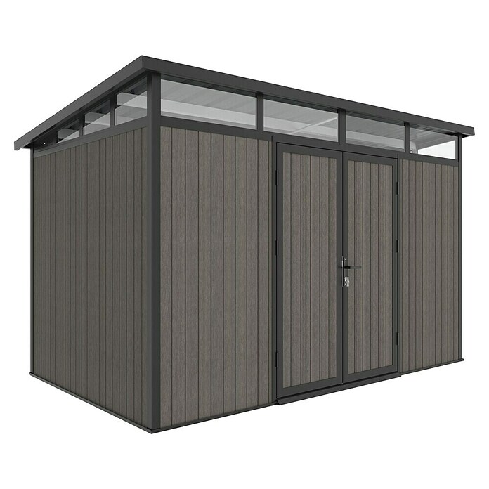 Gerätehaus 11x7 (Außenmaß inkl. Dachüberstand (B x T): 360 x 225,6 cm, Verbundwerkstoff, Silver Gray) | BAUHAUS