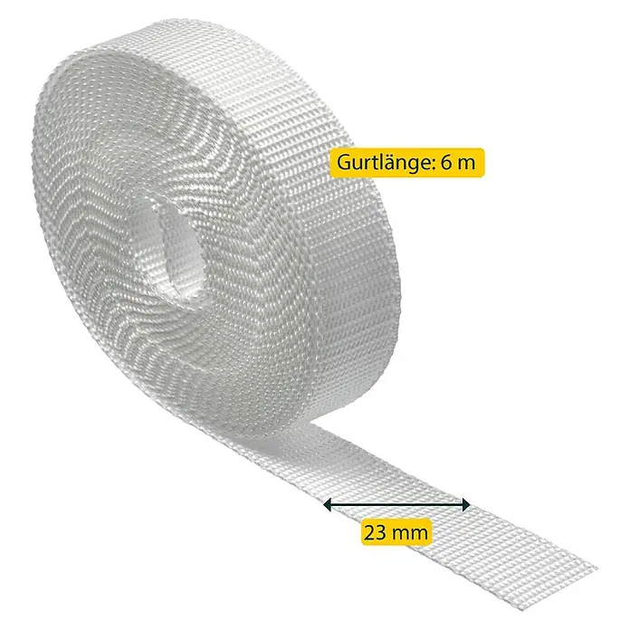 Schellenberg Rollladengurt Maxi - Weiß, Länge: 6 m, Gurtbreite: 23 mm - Produktbild: Weißes Gurtband auf Rolle, 6 m lang und 23 mm breit.