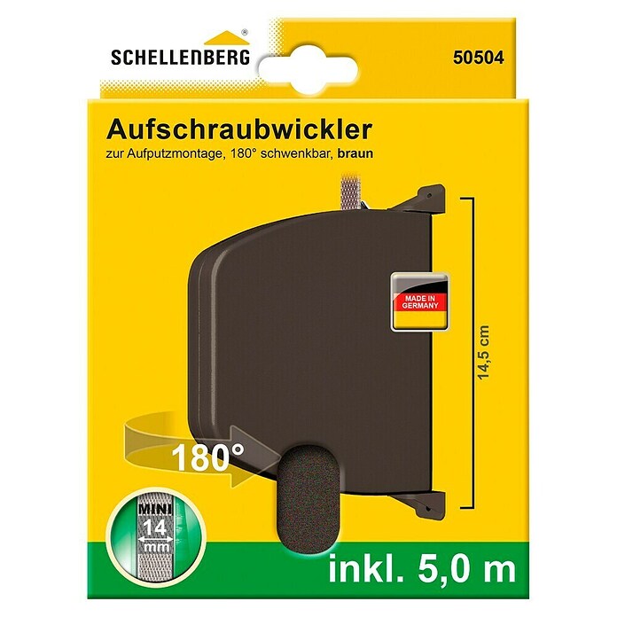 Schellenberg Aufschraubwickler (L x B x H: 159 x 120 x 28 mm, Gurtbreite: 14 mm, Braun)