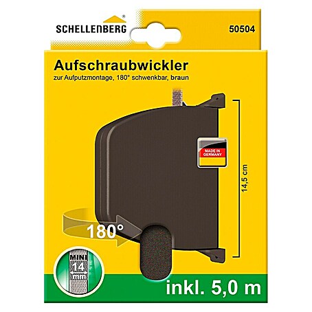 Schellenberg Aufschraubwickler Mini (L x B x H: 120 x 22 x 159 mm, Gurtbreite: 14 mm, Braun)
