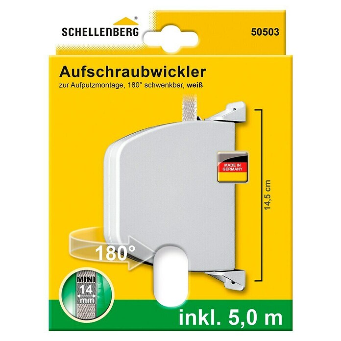 Schellenberg Aufschraubwickler (L x B x H: 159 x 120 x 28 mm, Gurtbreite: 14 mm, Weiß)