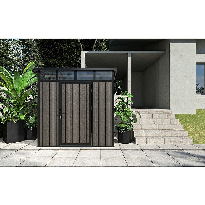 Gerätehaus 7x7 (Außenmaß inkl. Dachüberstand (B x T): 237 x 225,6 cm, Verbundwerkstoff, Silver Gray) | BAUHAUS