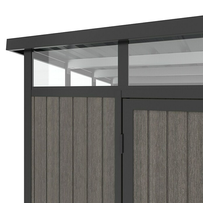 Gerätehaus 9x7 (Außenmaß inkl. Dachüberstand (B x T): 300 x 225,6 cm, Verbundwerkstoff, Silver Gray) | BAUHAUS
