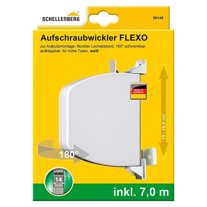 Schellenberg Aufschraubwickler Flexo (150 x 25 x 190 mm, Geeignet für: Rollladen-Mini-Systeme, Weiß)