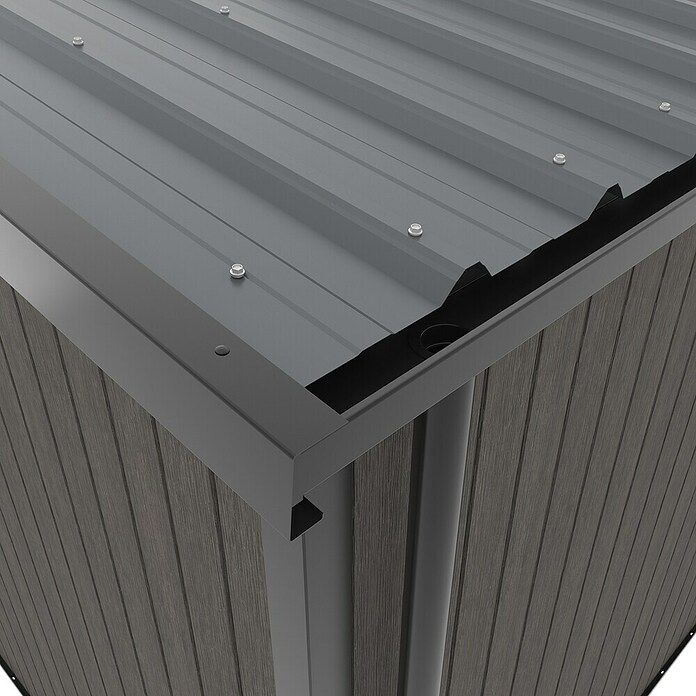 Gerätehaus 9x7 (Außenmaß inkl. Dachüberstand (B x T): 300 x 225,6 cm, Verbundwerkstoff, Silver Gray) | BAUHAUS