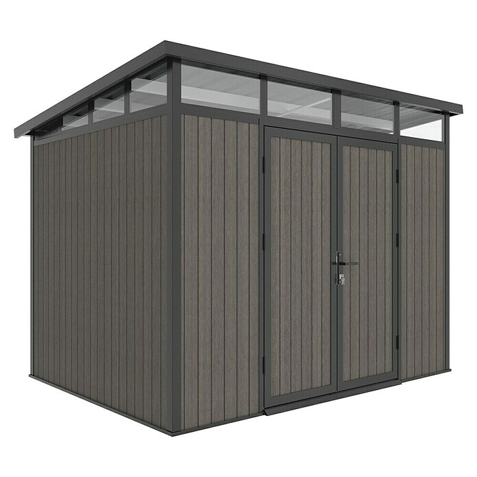 Gerätehaus 9x7 (Außenmaß inkl. Dachüberstand (B x T): 300 x 225,6 cm, Verbundwerkstoff, Silver Gray) | BAUHAUS