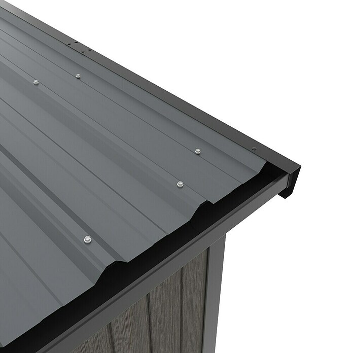 Gerätehaus 9x7 (Außenmaß inkl. Dachüberstand (B x T): 300 x 225,6 cm, Verbundwerkstoff, Silver Gray) | BAUHAUS