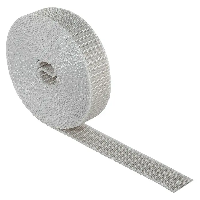 Schellenberg Rollladengurt Maxi - Grau, Länge: 4,5 m, Gurtbreite: 23 mm - Nahaufnahme einer Rolle weißem Hitzeschutzband für Auspuffanlagen, ideal zur Reduzierung der Motorraumtemperatur und Leistungssteigerung.