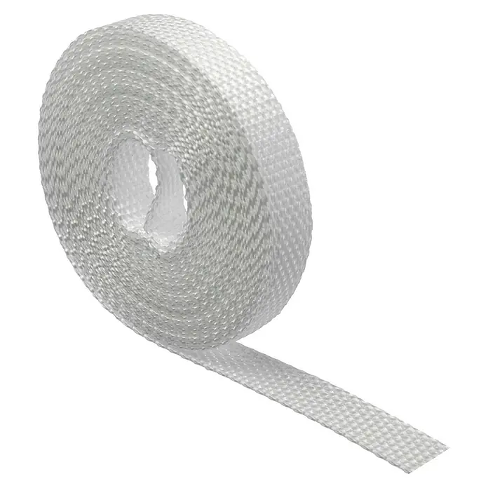 Schellenberg Rollladengurt Mini - 4,5 m, Breite: 14 mm, Weiß - Nahaufnahme einer Rolle aus weißem, hitzebeständigem Isolierband, das sich ideal für den Einsatz in Hochtemperaturanwendungen eignet.