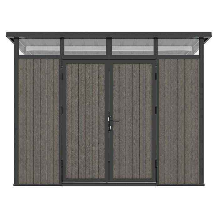 Gerätehaus 9x7 (Außenmaß inkl. Dachüberstand (B x T): 300 x 225,6 cm, Verbundwerkstoff, Silver Gray) | BAUHAUS