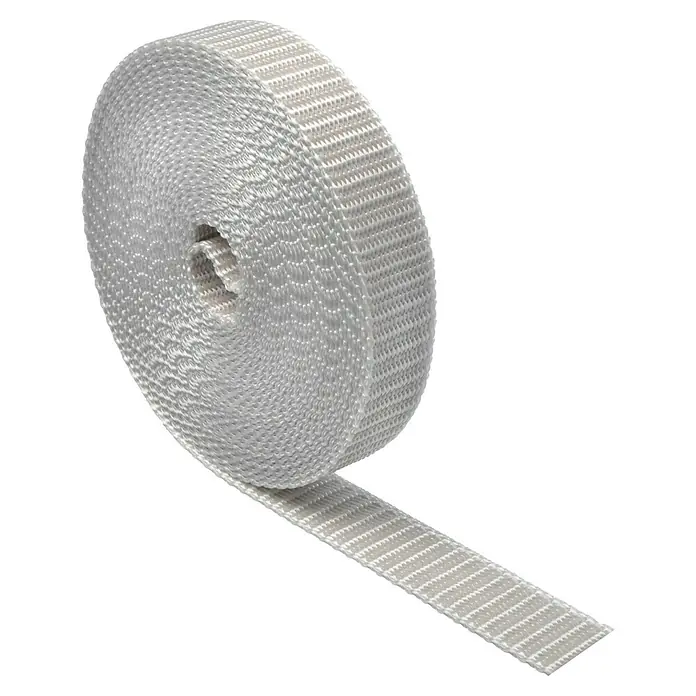 Schellenberg Rollladengurt Maxi - Grau, Länge: 6 m, Gurtbreite: 23 mm - Nahaufnahme einer Rolle hitzebeständigen Auspuffbandes, ideal zum Isolieren von Abgasanlagen und zur Leistungssteigerung.