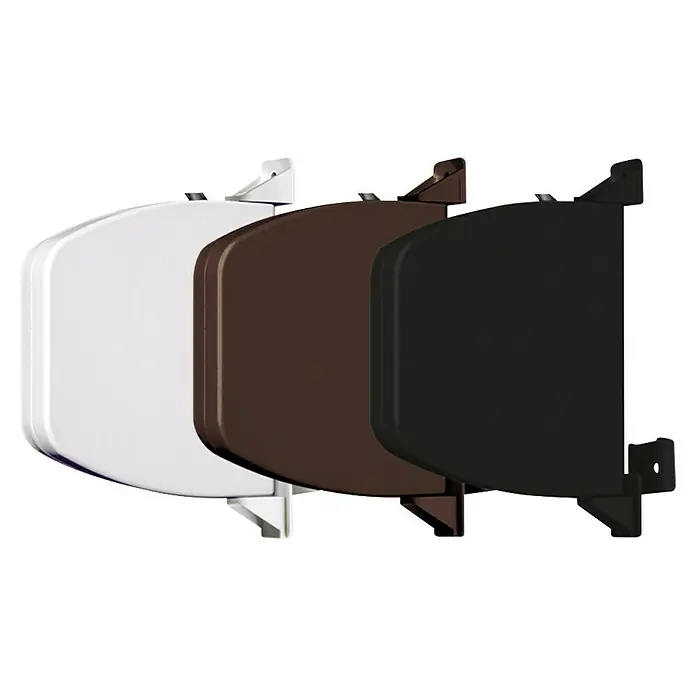 Schellenberg Aufschraubwickler Flexo - 140 x 25 x 165 mm, Geeignet für: Rollladen-Mini-Systeme, Weiß - Nahaufnahme von drei farbigen Fensterläden (weiß, braun und schwarz), die ein vielseitiges Designelement für jedes Haus darstellen.