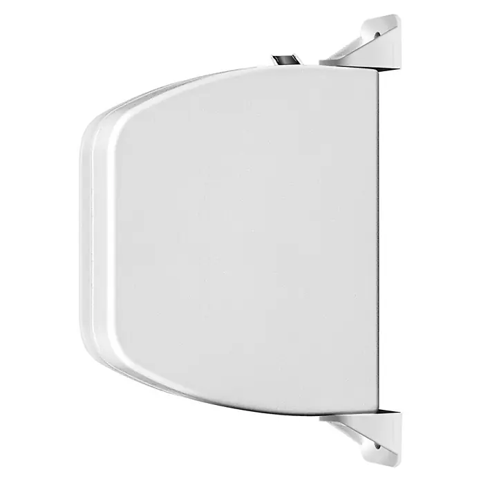 Schellenberg Aufschraubwickler Mini - L x B x H: 140 x 22 x 165 mm, Gurtbreite: 14 mm, Weiß, Aufklappbar - Nahaufnahme eines weißen, rechteckigen Artikels mit abgerundeten Kanten, der an einer Wandhalterung befestigt ist.