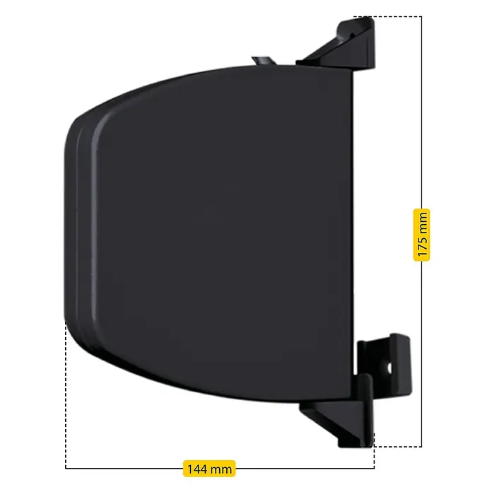 Schellenberg Aufschraubwickler Flexo - 140 x 25 x 165 mm, Geeignet für: Rollladen-Mini-Systeme, Anthrazit - Nahaufnahme eines schwarzen Rollo-Mechanismus, der 175 mm hoch und 144 mm breit ist. Ideal für Fensterdekoration.