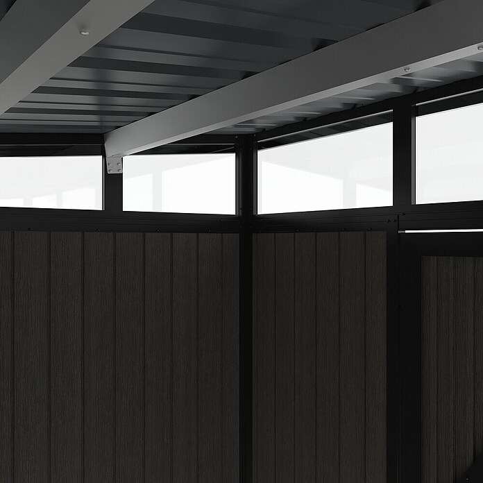 Gerätehaus 9x7 (Außenmaß inkl. Dachüberstand (B x T): 300 x 225,6 cm, Verbundwerkstoff, Silver Gray) | BAUHAUS